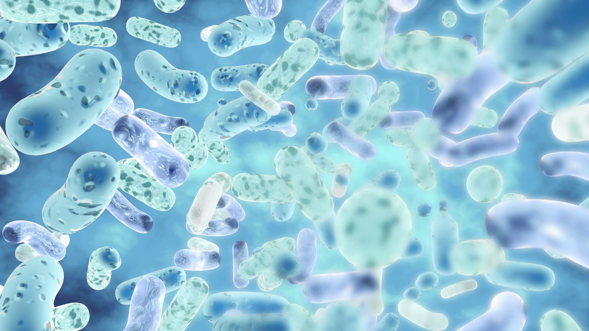 Bacteria medical blue background.